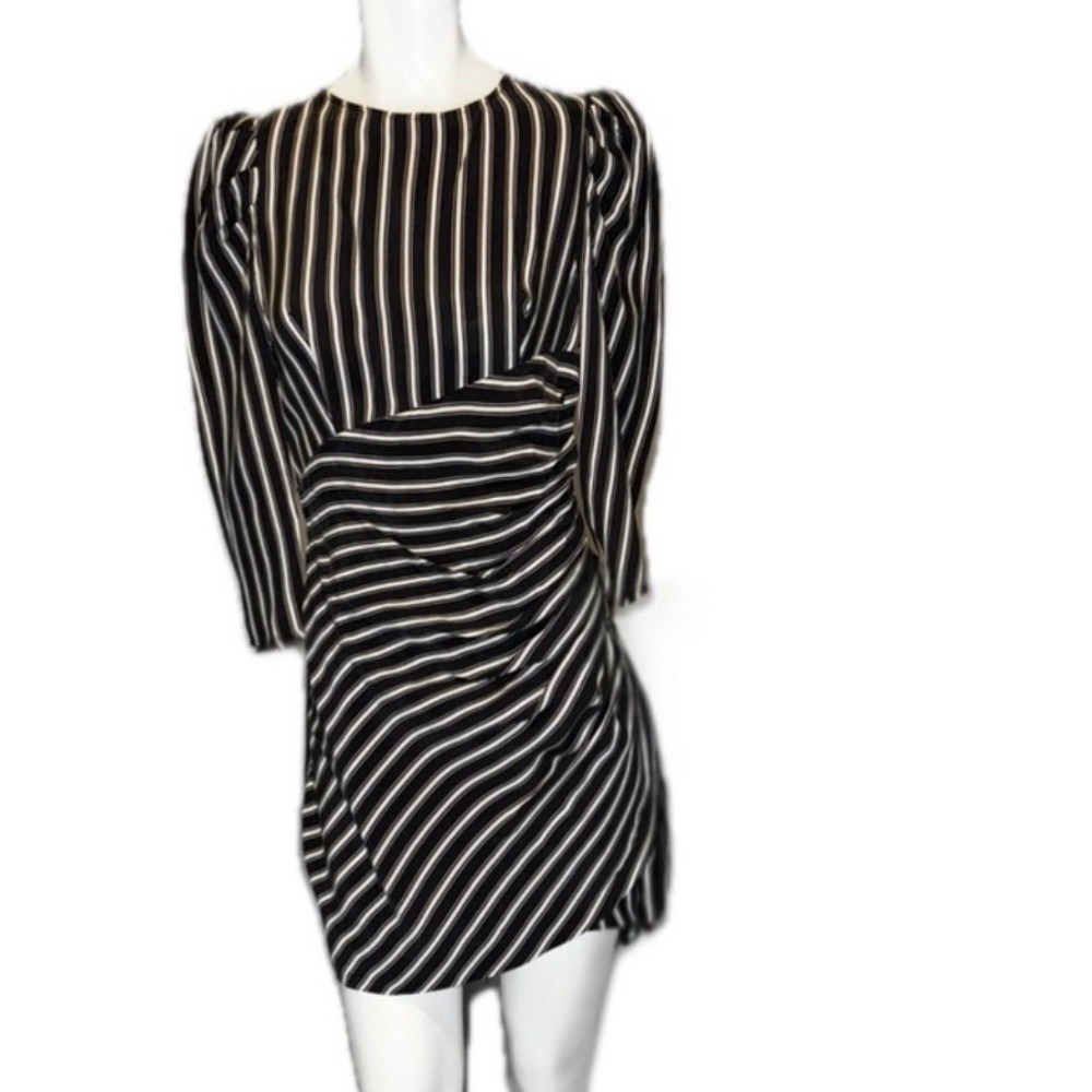 👗👠 ZARA Mini Dress | Black White Striped Ruched Draped | Sz M